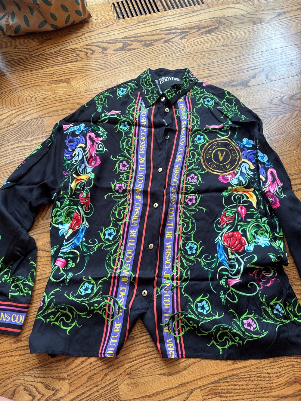 Versace Jeans Couture Black Floral-Print Button-Up Blouse